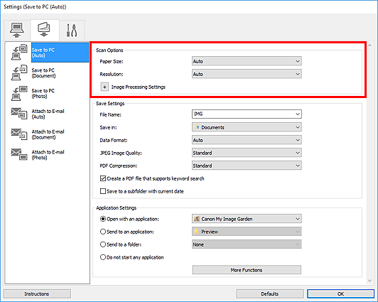 figure: Settings dialog box